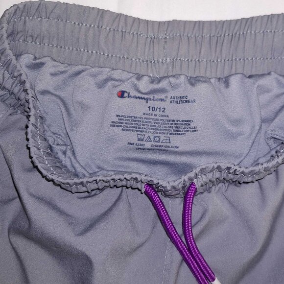 Share Champion Girls Athletic Shorts Gray Purple Drawstring Size 10/12 Active Li - Picture 3 of 4